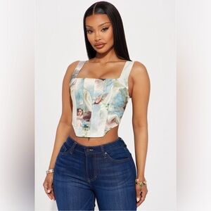 SOLD Fashion Nova Angel Mood Satin Corset Top - White/combo